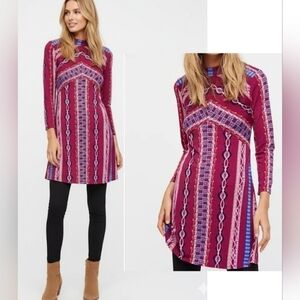 FREE PEOPLE Stella Burgundy Pink Blue Mini Dress Size S.